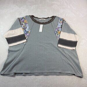 NWT Three Bird Nest Britt Patchwork Top Medium Oversized Casual Boho Style Strip